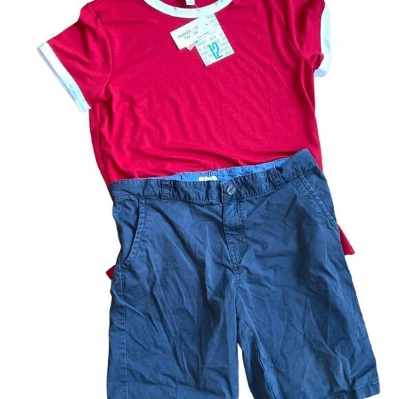 LuLaRoe Size 12 Kids Parker Tee • Solid Red w/White Trim • Americana Collection - Picture 9 of 13